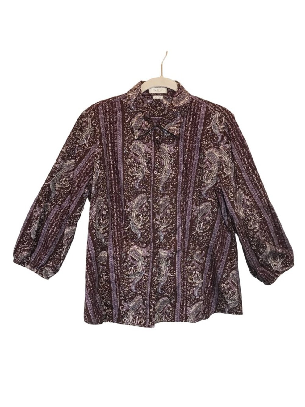 Van Heusen Women's Raglan Sleeve Paisley Button Up Shirt in Purple - Size L